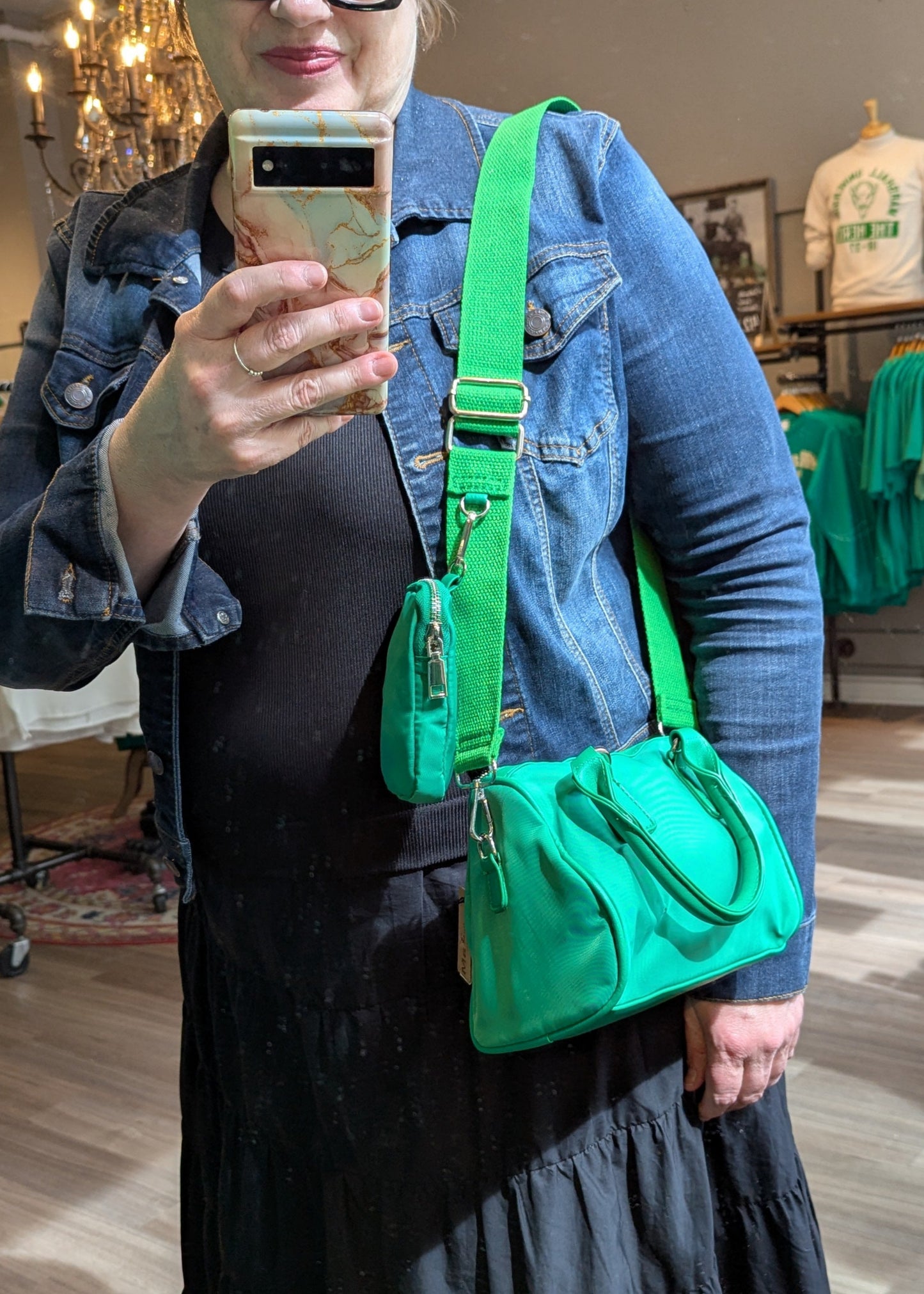 a shot of the nylon duffel on sara, just for size