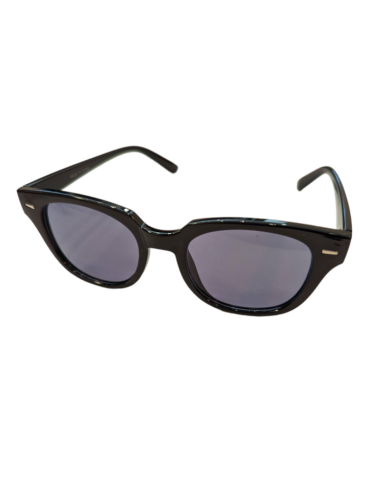 the perfect vacation sunglasses with black frames and smoke lenses