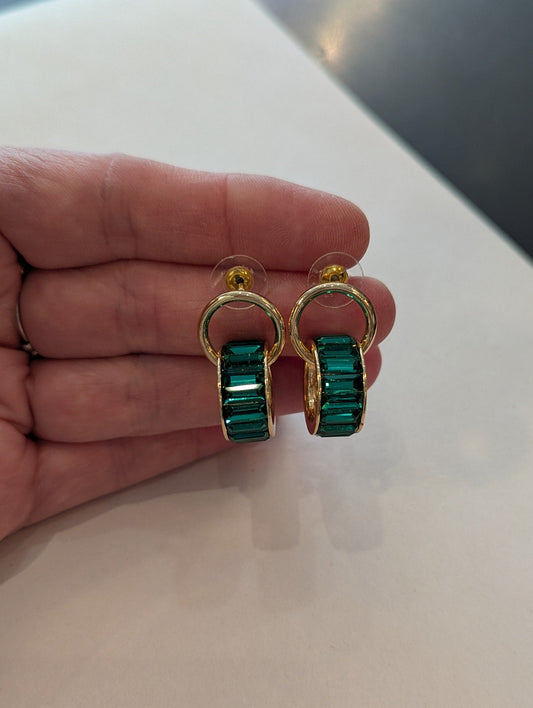 Green Baguette Hoop Earring