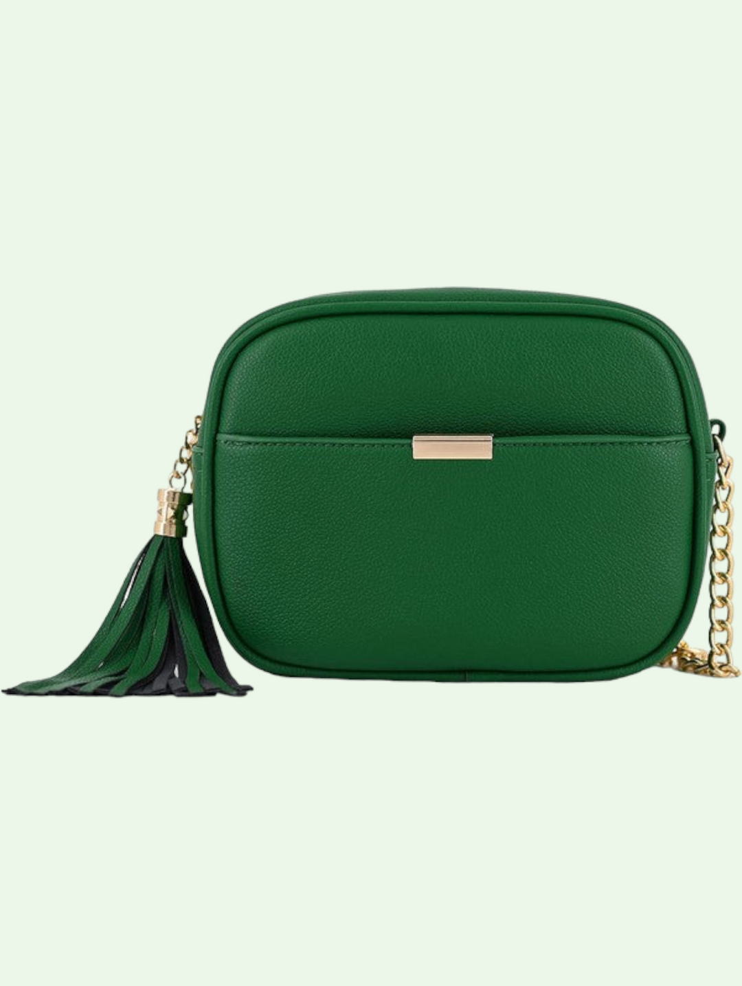 a front view of the tassel crossbody bag