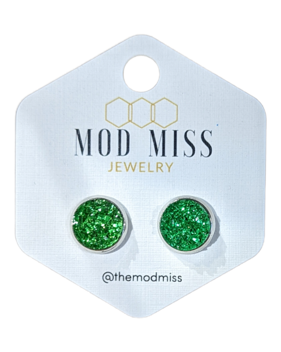 Green Druzy Stud Earrings-Medium