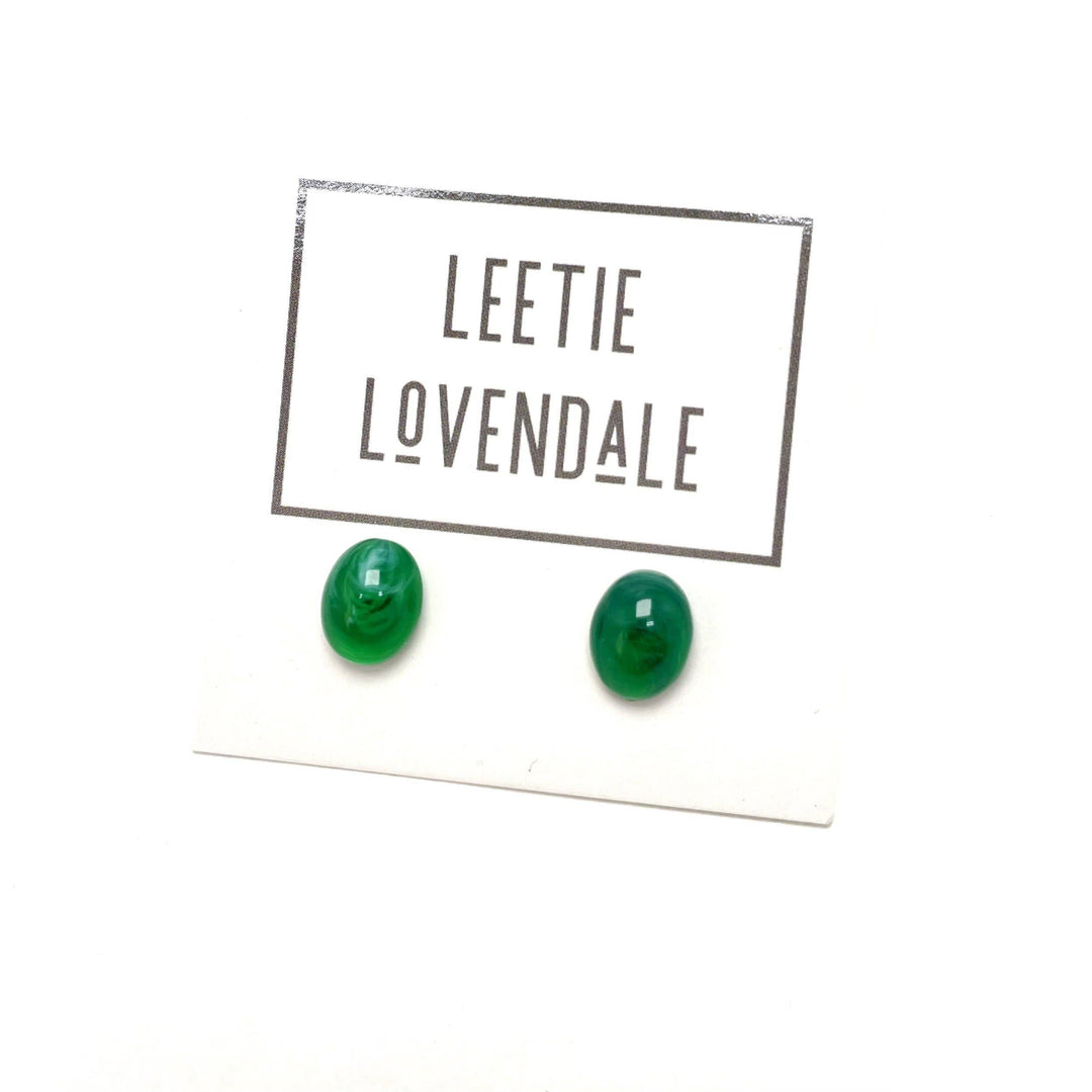 Emerald Green Marbled Oval Stud Lucite Earrings
