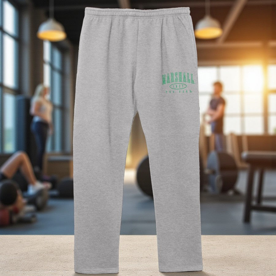 flat lay sweatpants on a gym background