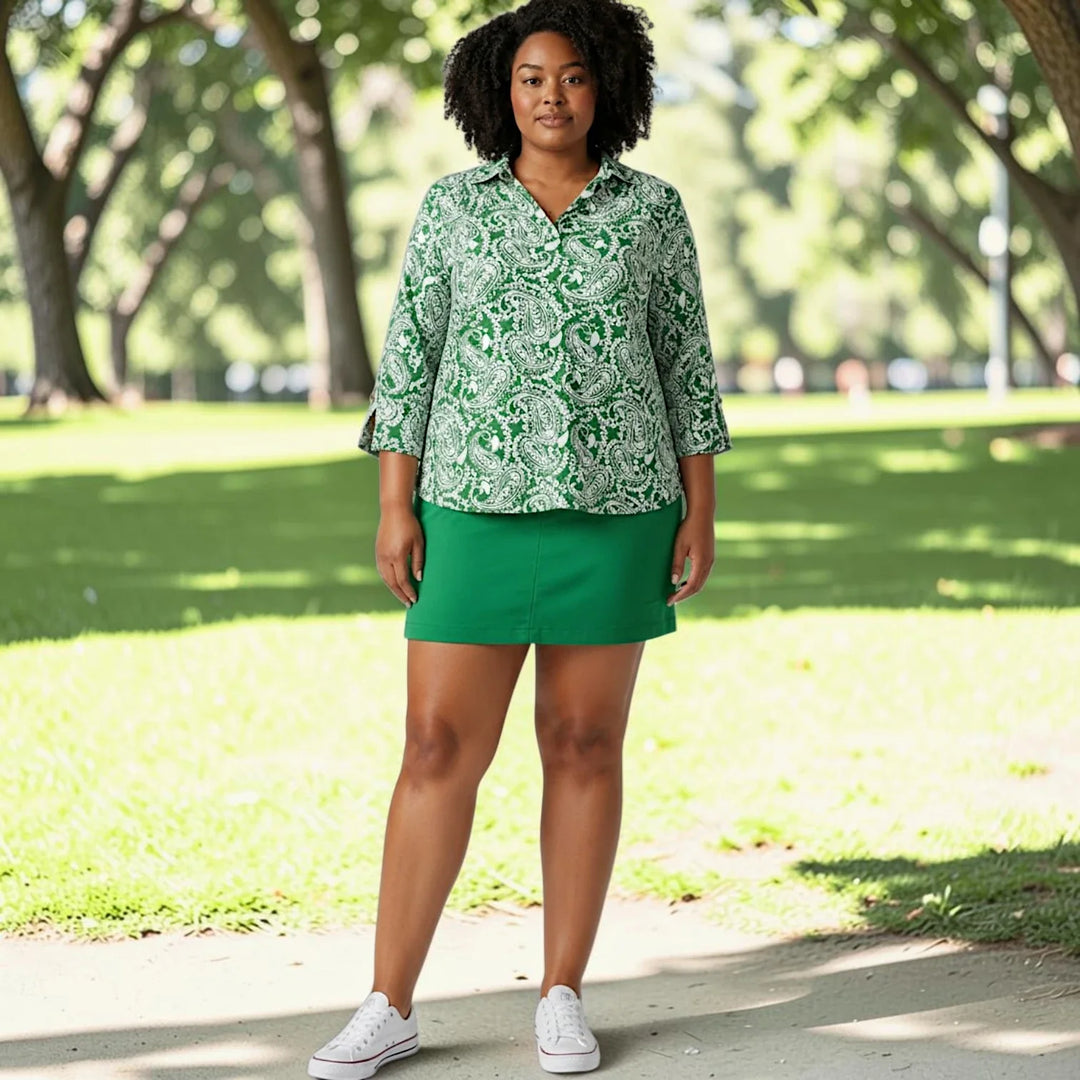 Woman in light trousers with a stripe top