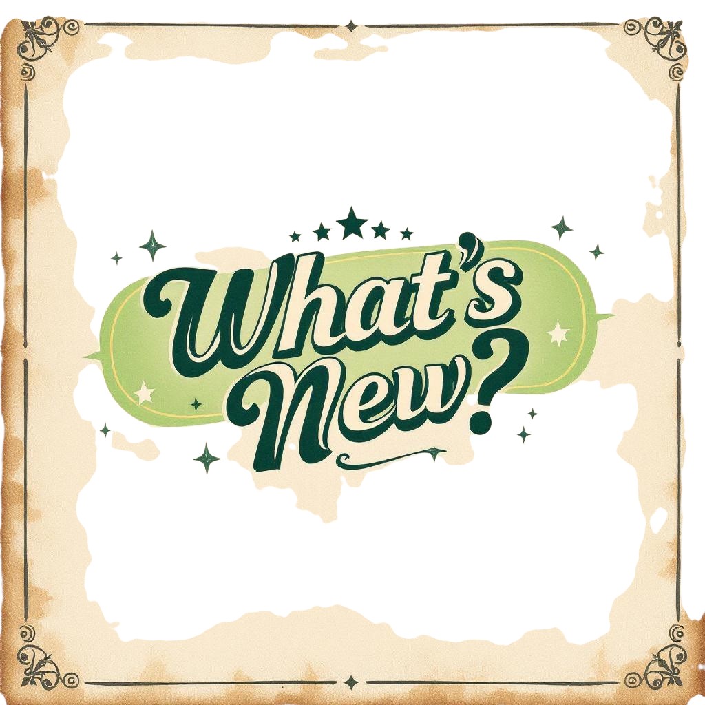 a black sign with white writing on a wooden wall that says what's new