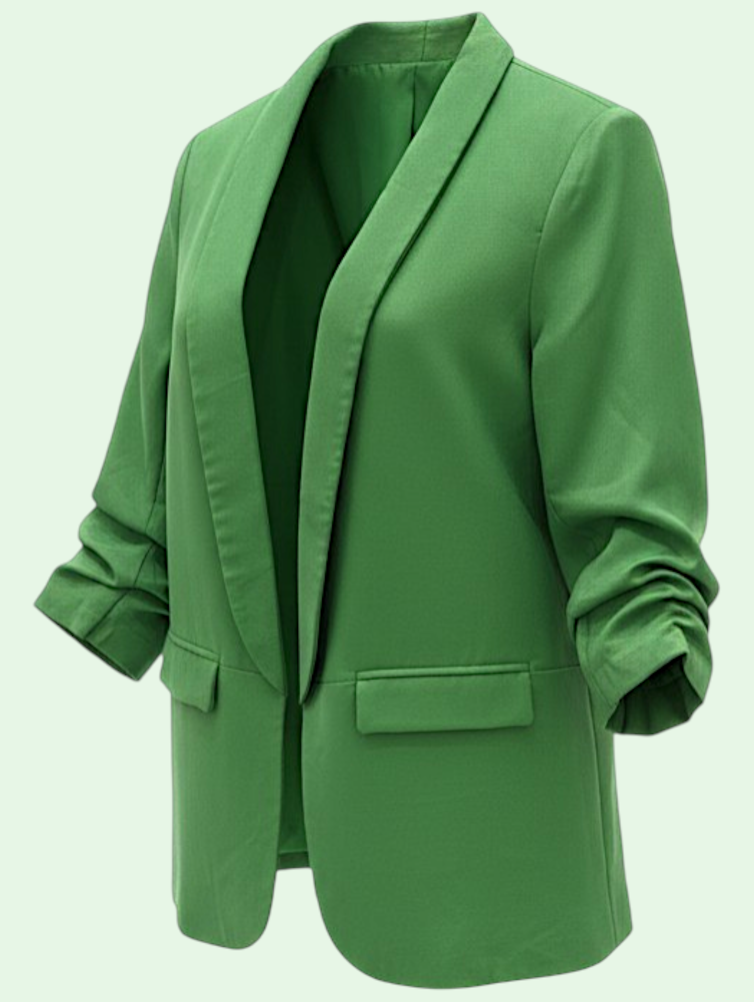 Green blazer on a light green background