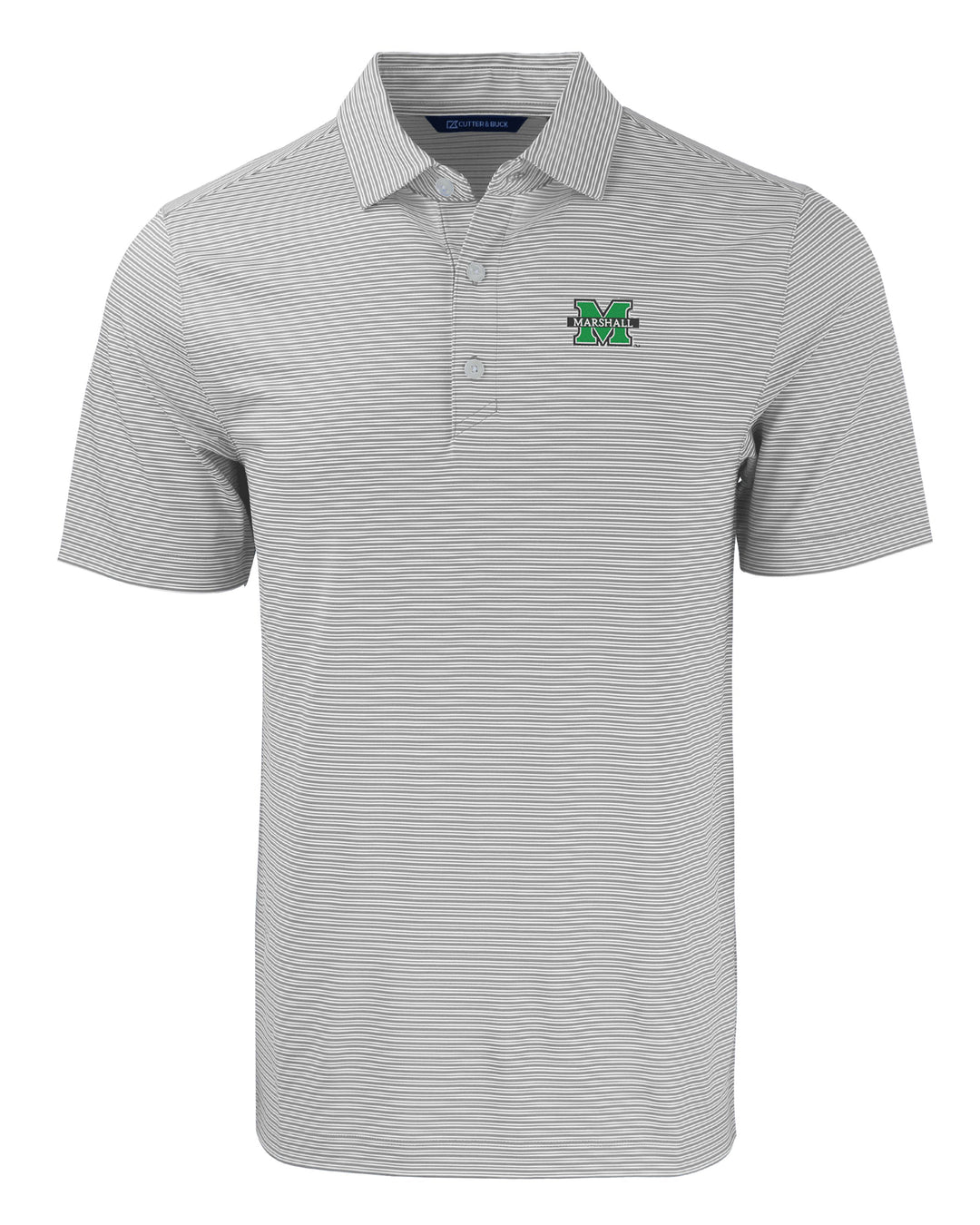 Front view of Forge Stripe polo, featuring a Marshall block M logo on the left chest.