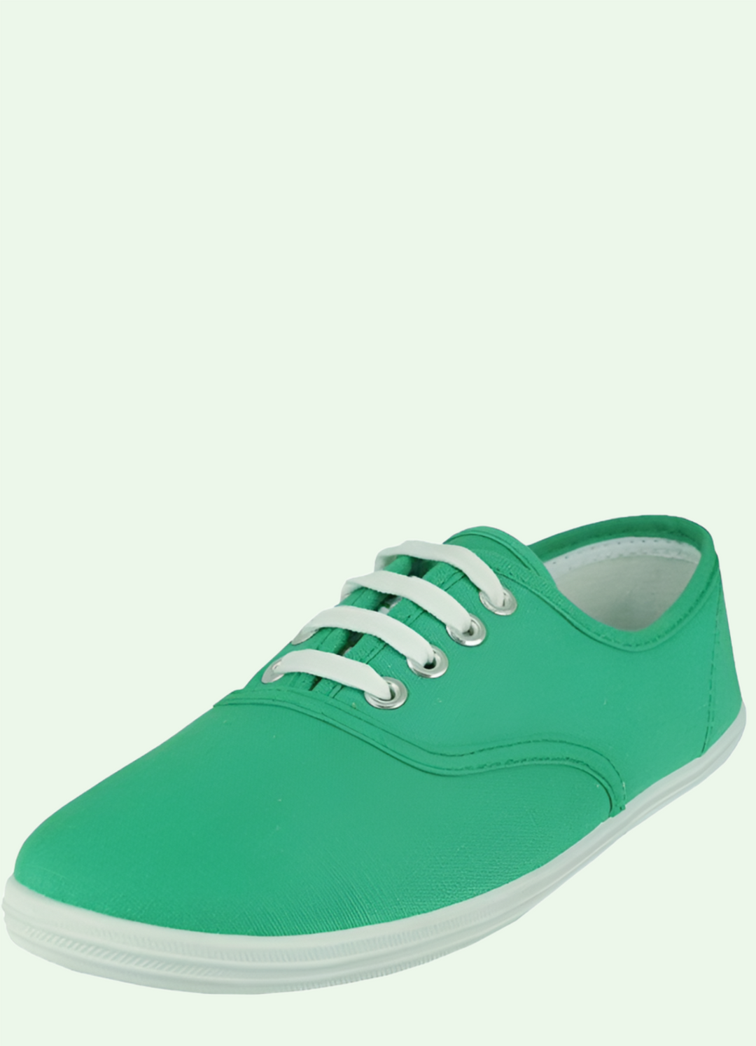 a green keds-like sneaker with white laces