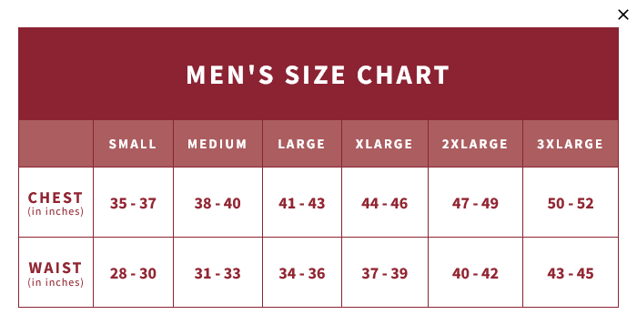 men's size chart