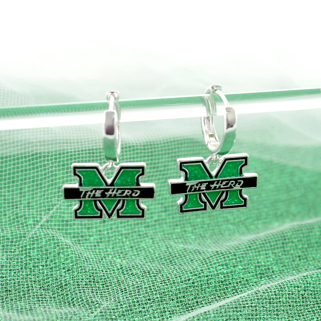 Green and silver earrings with &