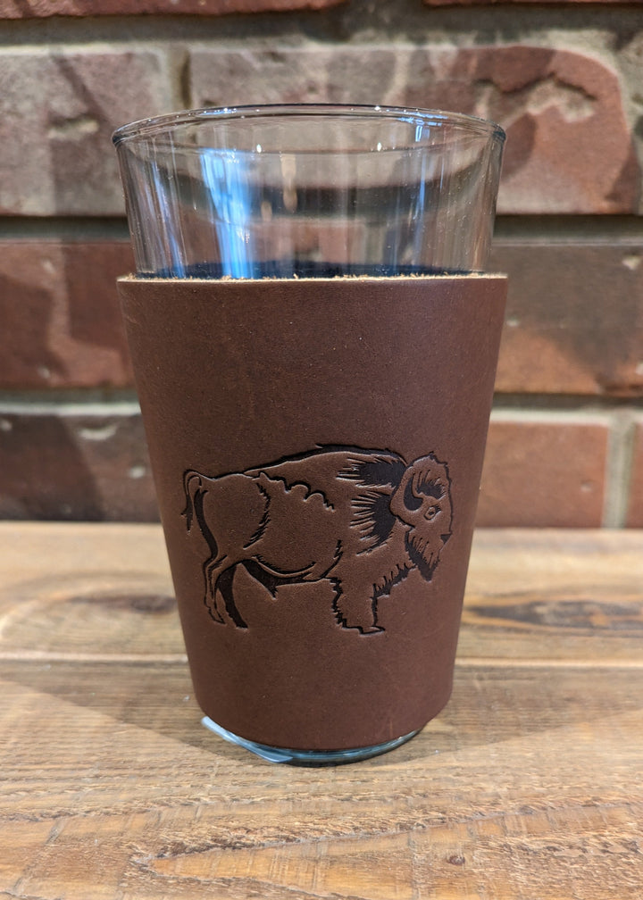 Buffalo Bison Pint Glass with Leather Koozie