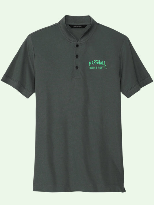 Gray polo shirt with 'Marshall University' logo on a light gray background
