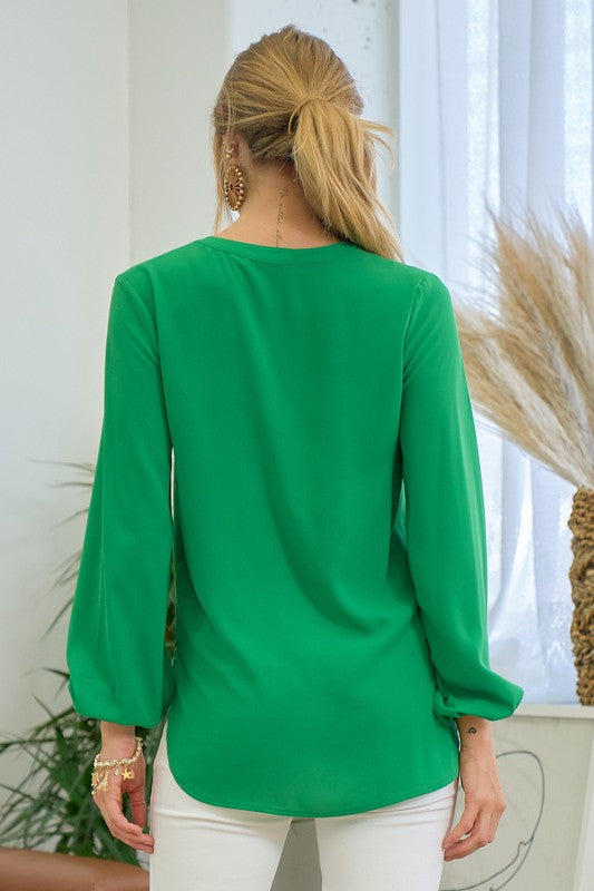 rear view of the anne pleated blouse