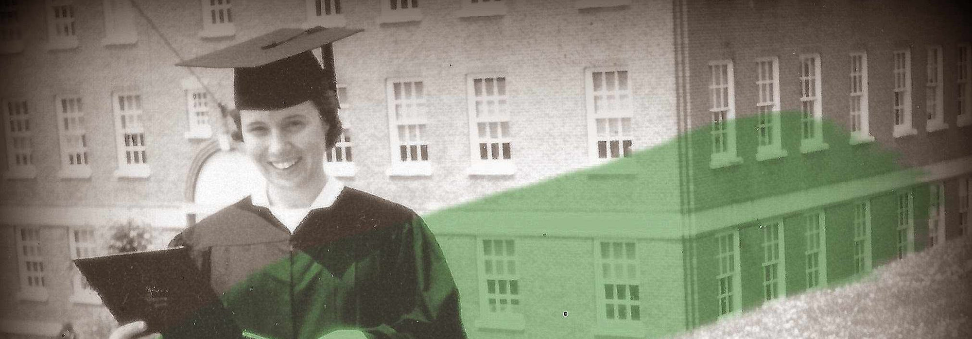 A woman in a mortarboard holds a diploma. This is my mom, Martha Deel, receiving her diploma from Glenville State College in 1959. She did go on to get her Master's at Marshall and you'll see her picture in the store when you visit. 