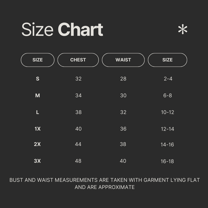 size chart for available brand dresses