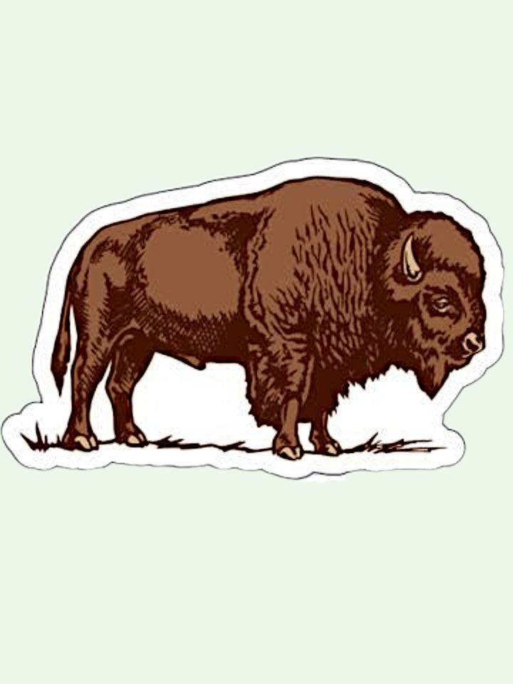 Sticker of a brown bison on a light green background