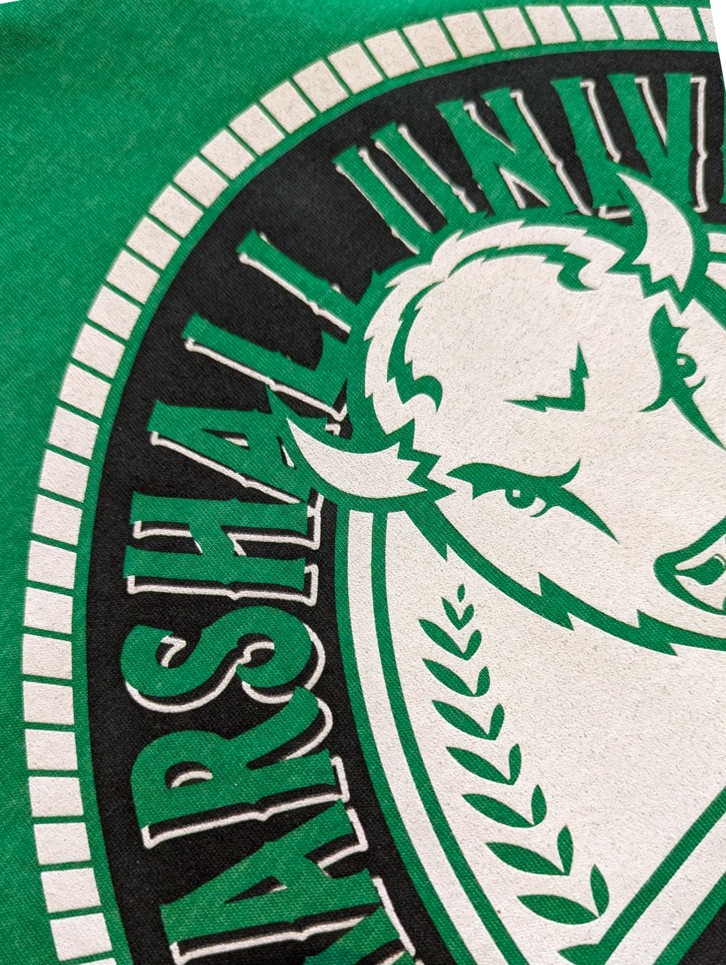 Marshall University logo with a buffalo head on a green background