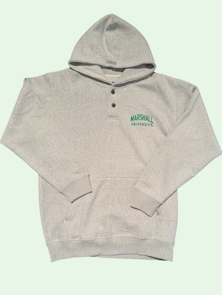 Gray hoodie with 'Marshall University' text on a light green background
