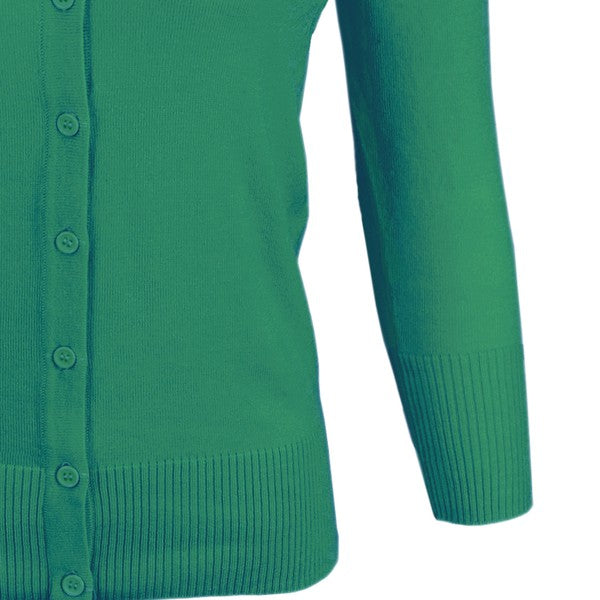 detail shot of the green cardigan showing the hem and the sleeve