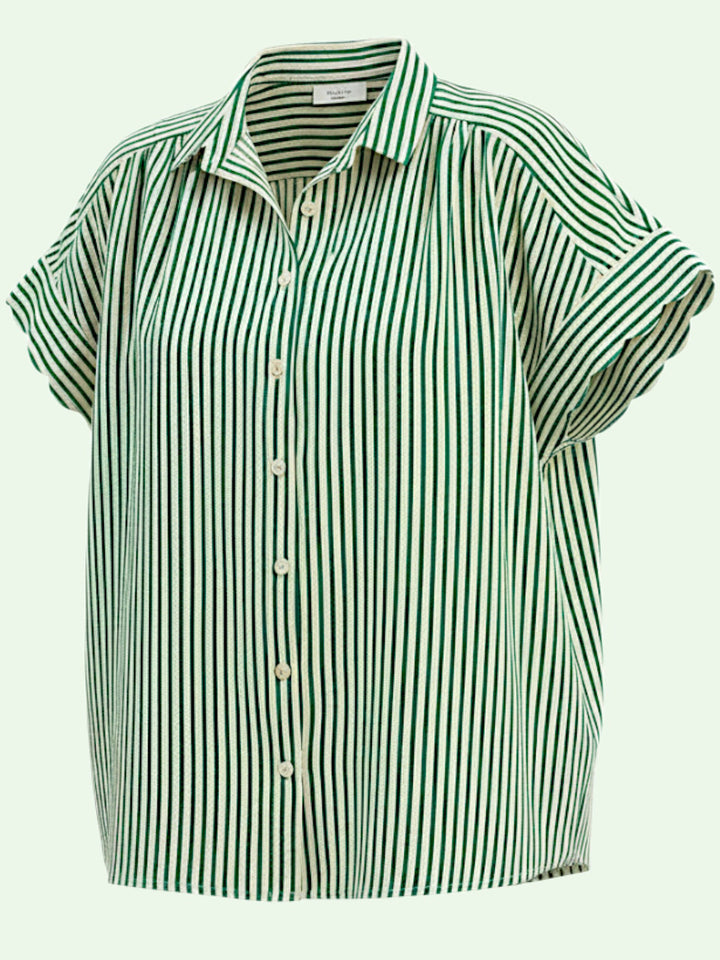 Green and white striped shirt on a white background