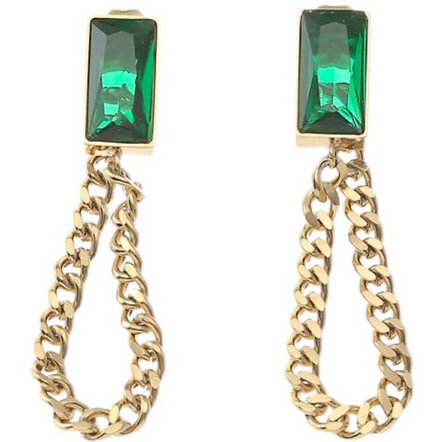 a close shot of the chain drop earrings