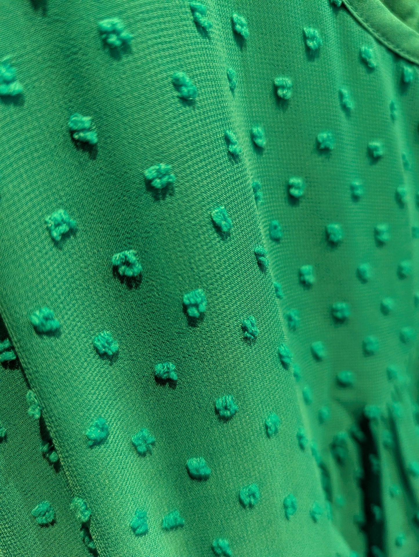 Close-up of green fabric with small floral patterns