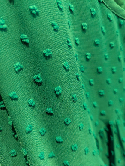 Close-up of green fabric with small floral patterns