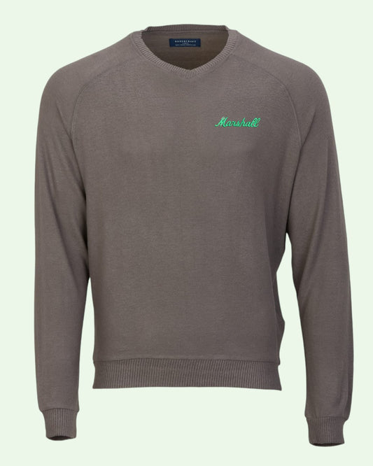 Gray sweater with Marshall logo on a light gray background