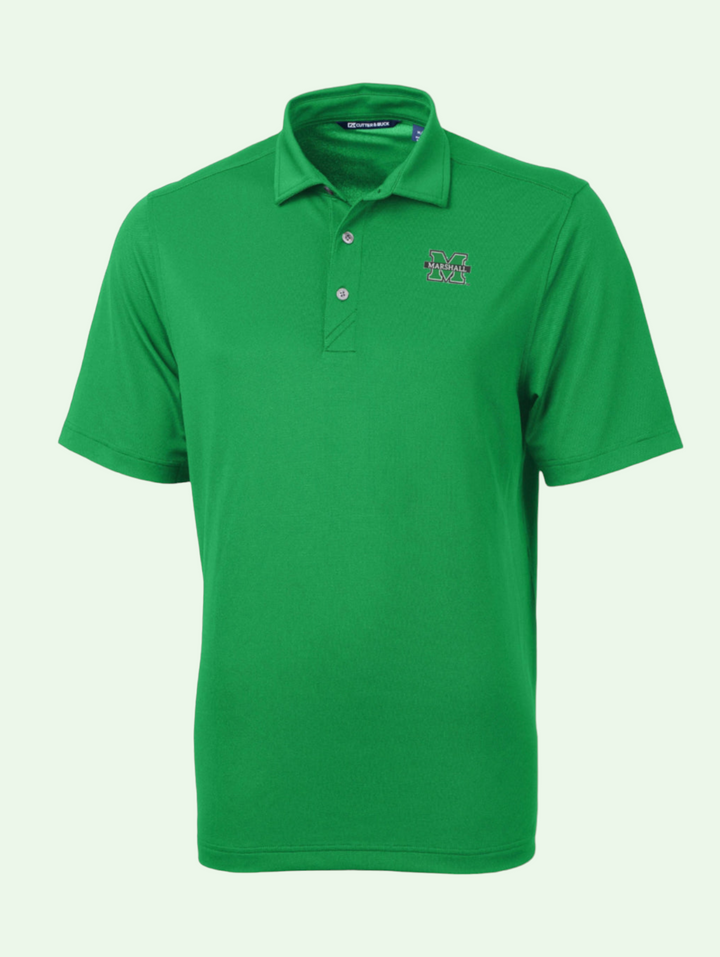 a studio shot of the marshall u eco pique polo in solid green