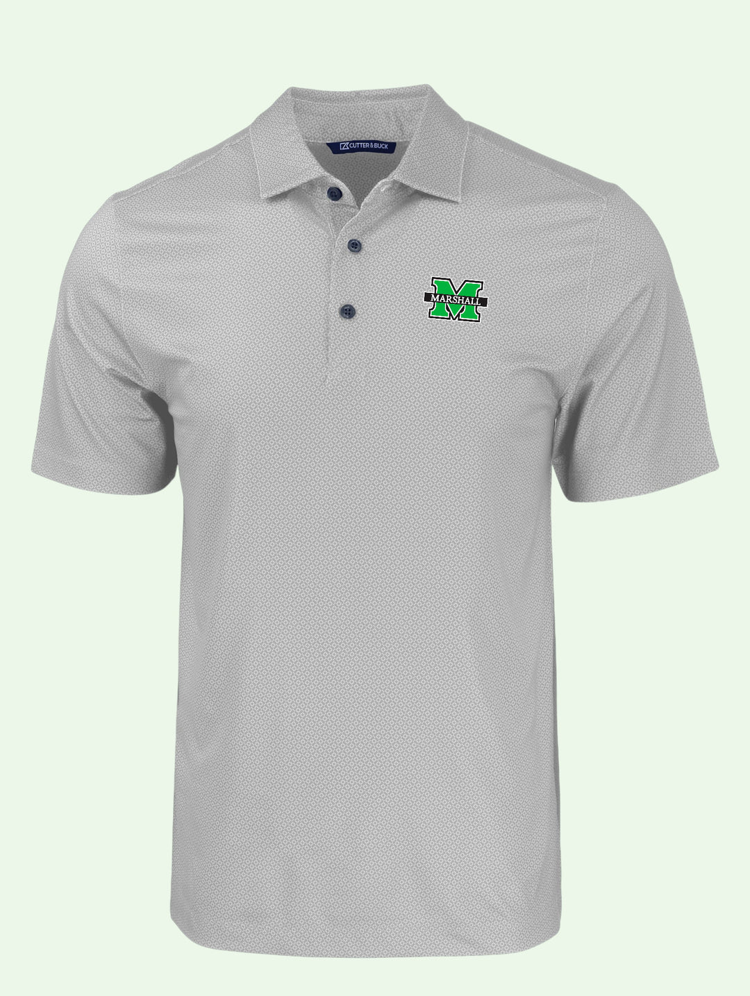 Gray polo shirt with a logo on a white background
