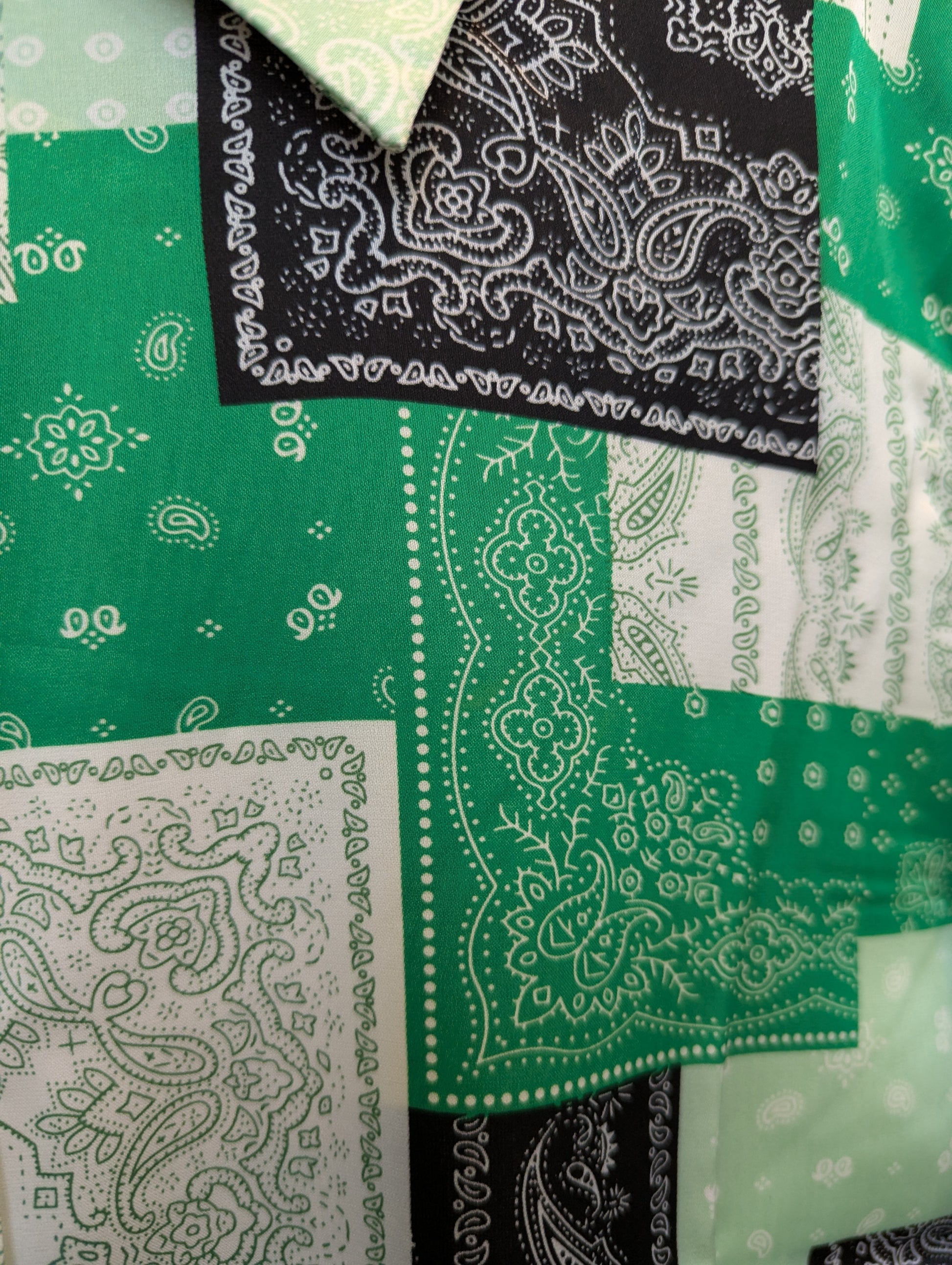 Close-up of green and black bandana patterns
