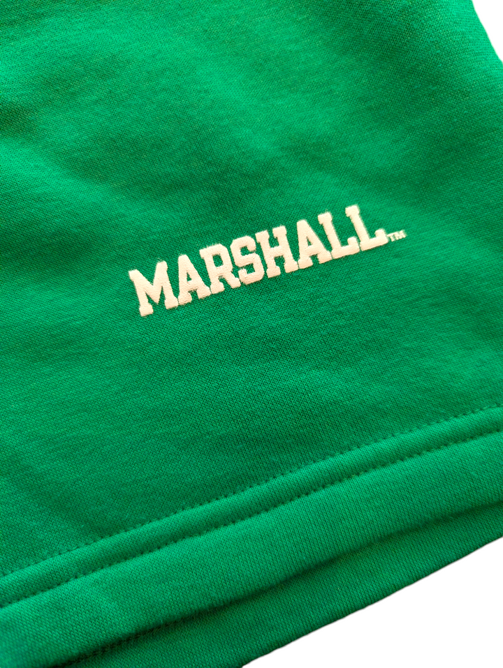 a detail shot of the logo on the shorts
