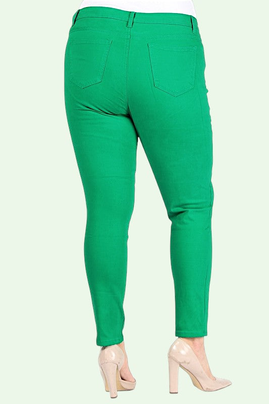 Green pants on model on a light green background
