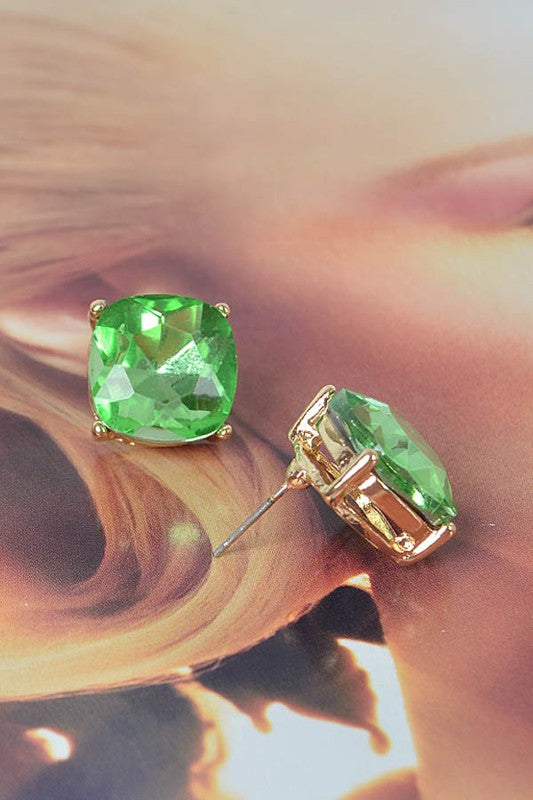light green glass stud earrings