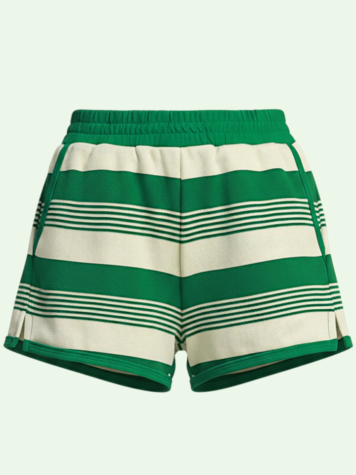 Green and white striped shorts on a light green background