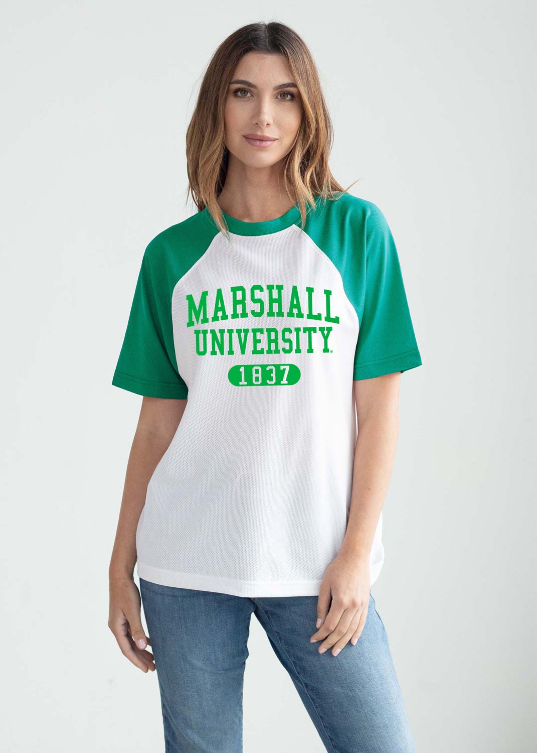 model shot of the marshall throwback tee