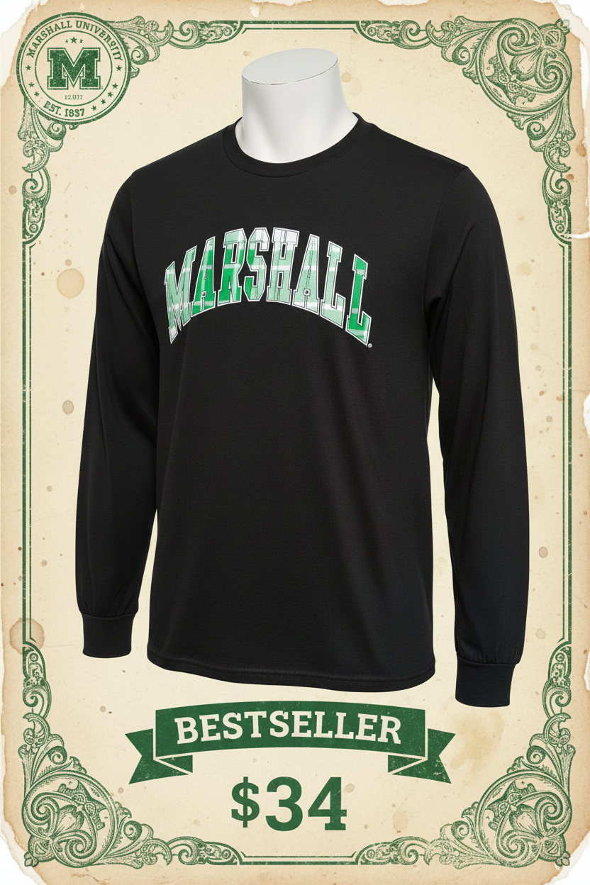 Marshall University Plaid Long Sleeve Tee Vintage Frame Promo