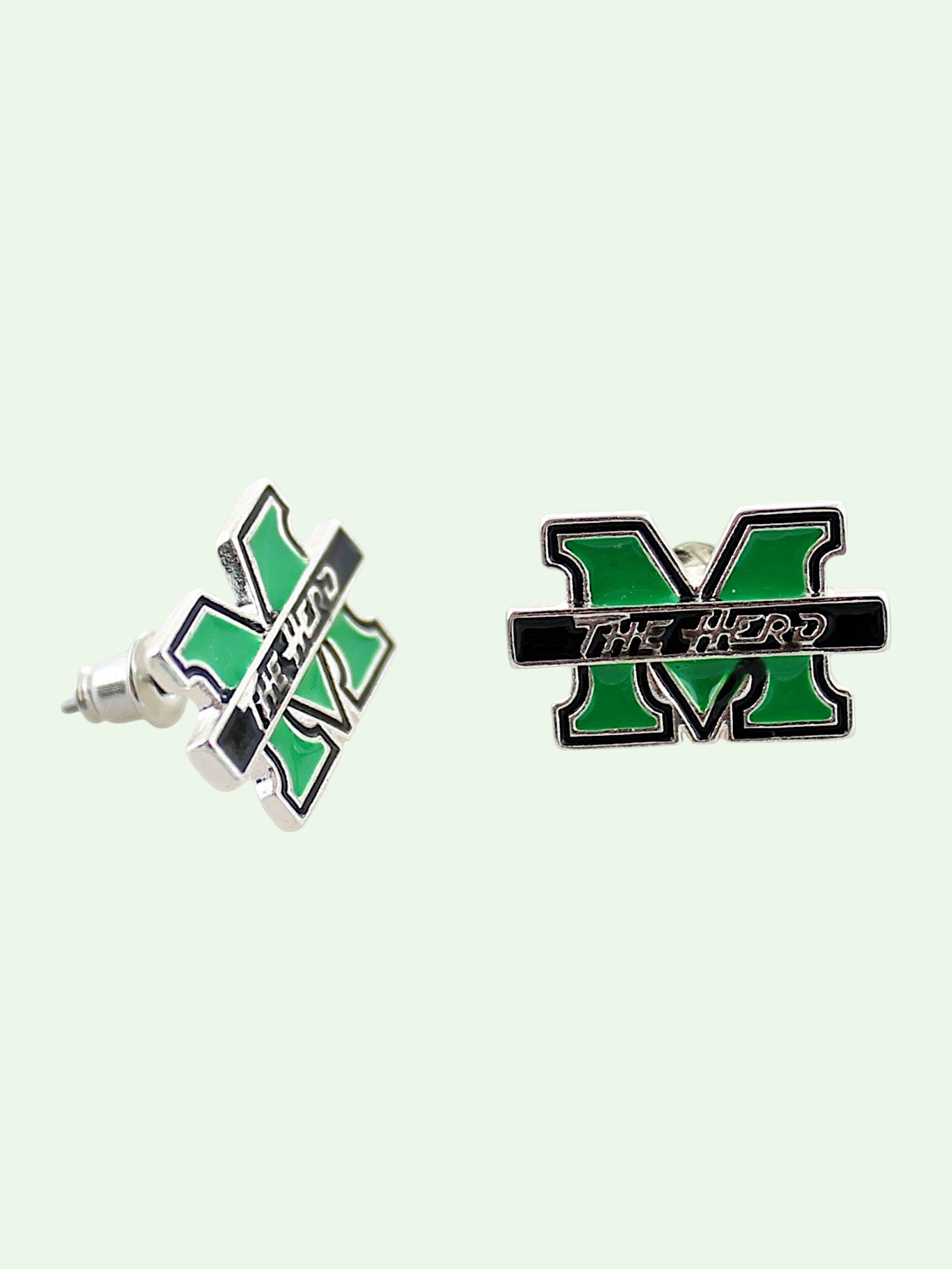 metal logo earrings that say The HERD