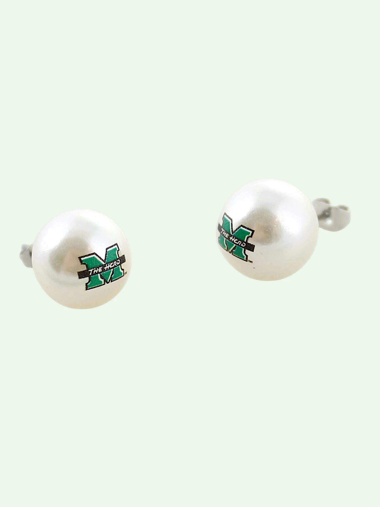 pearl earrings with "THE HERD" printed on