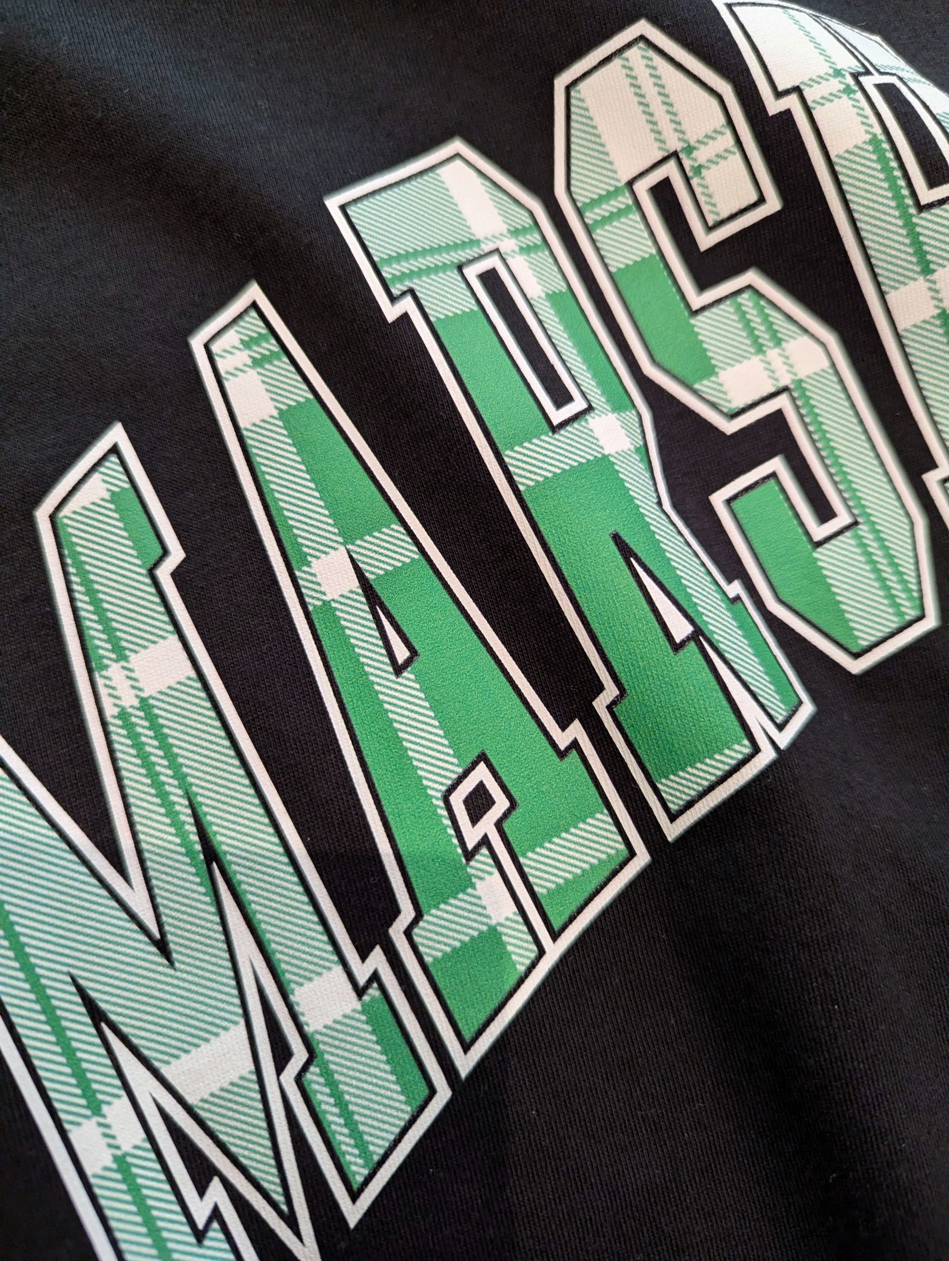 close up look of the Plaid patterned text on a black background