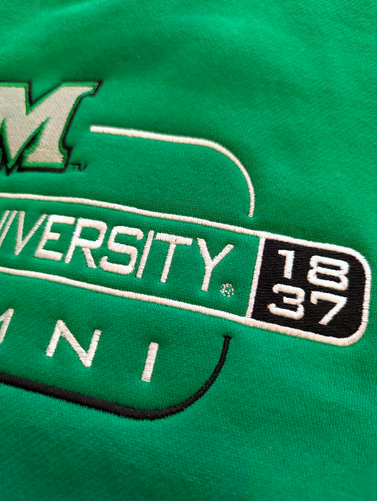 a detail shot of the embroidery on the 25 alumni sweatshirt