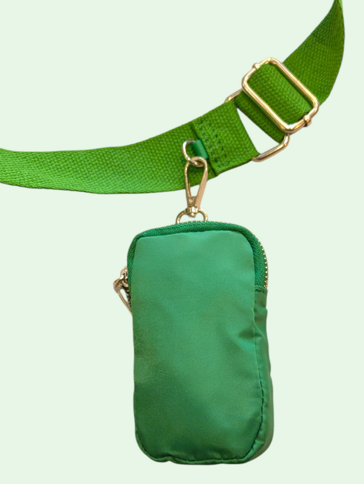 a detail shot of the nylon duffel pouch 