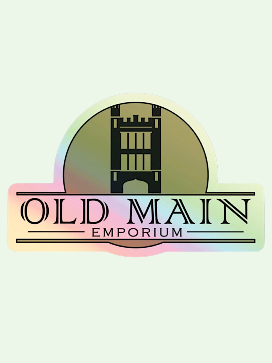 Logo of Old Main Emporium with a building silhouette on a gradient background