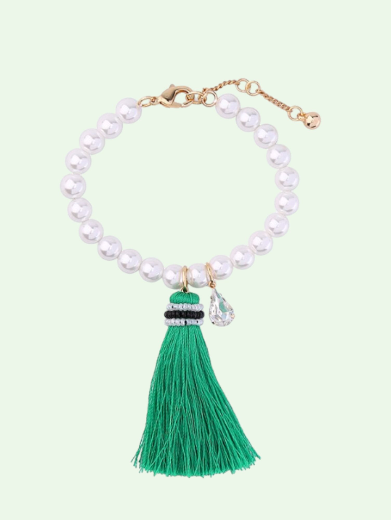 studio shot of the pearl tassel bracelet