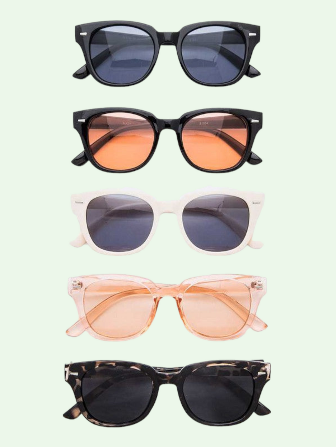 a group shot of all the colors of the perfect vacation sunglasses