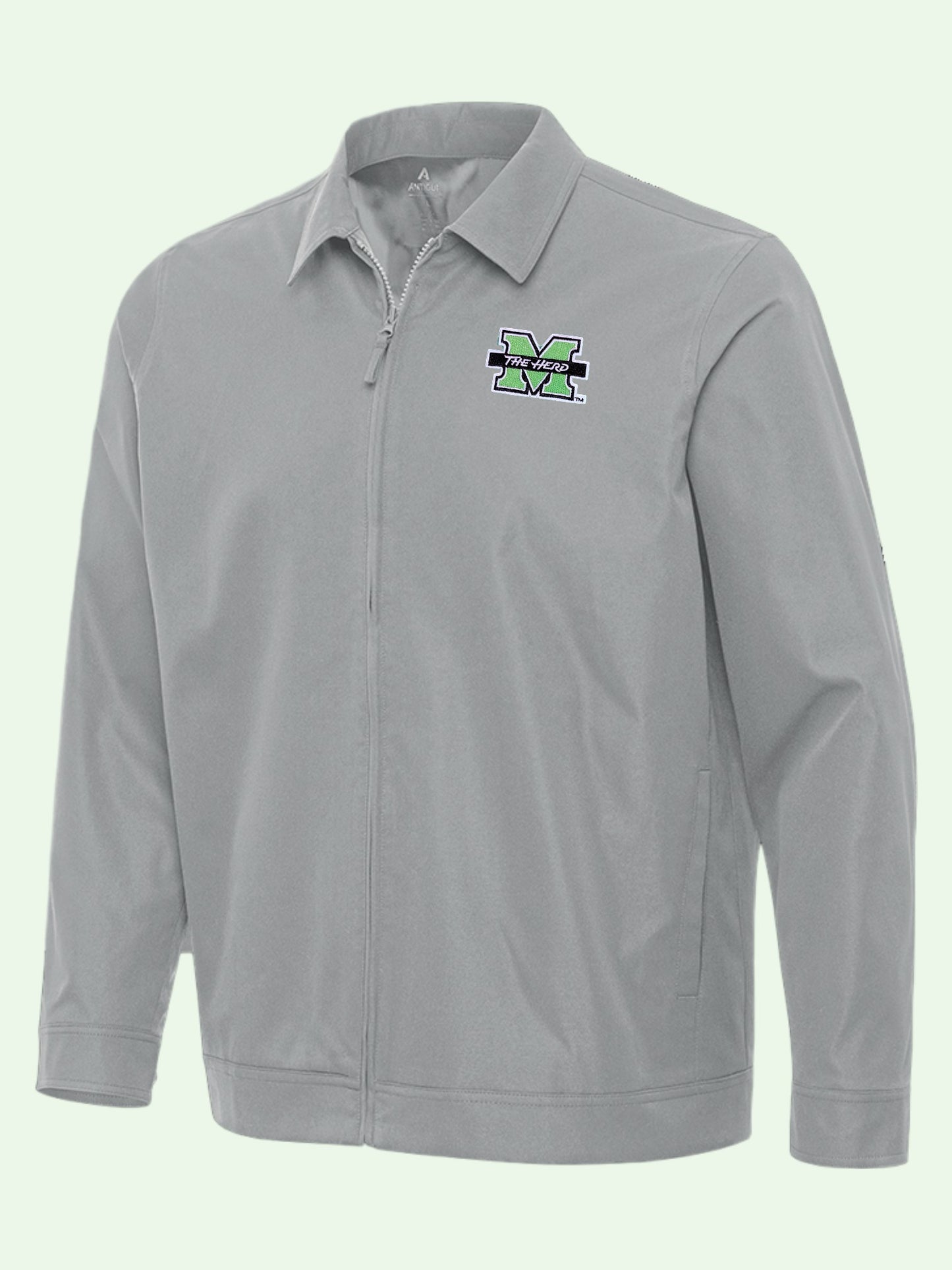 Gray jacket with a logo on a light gray background