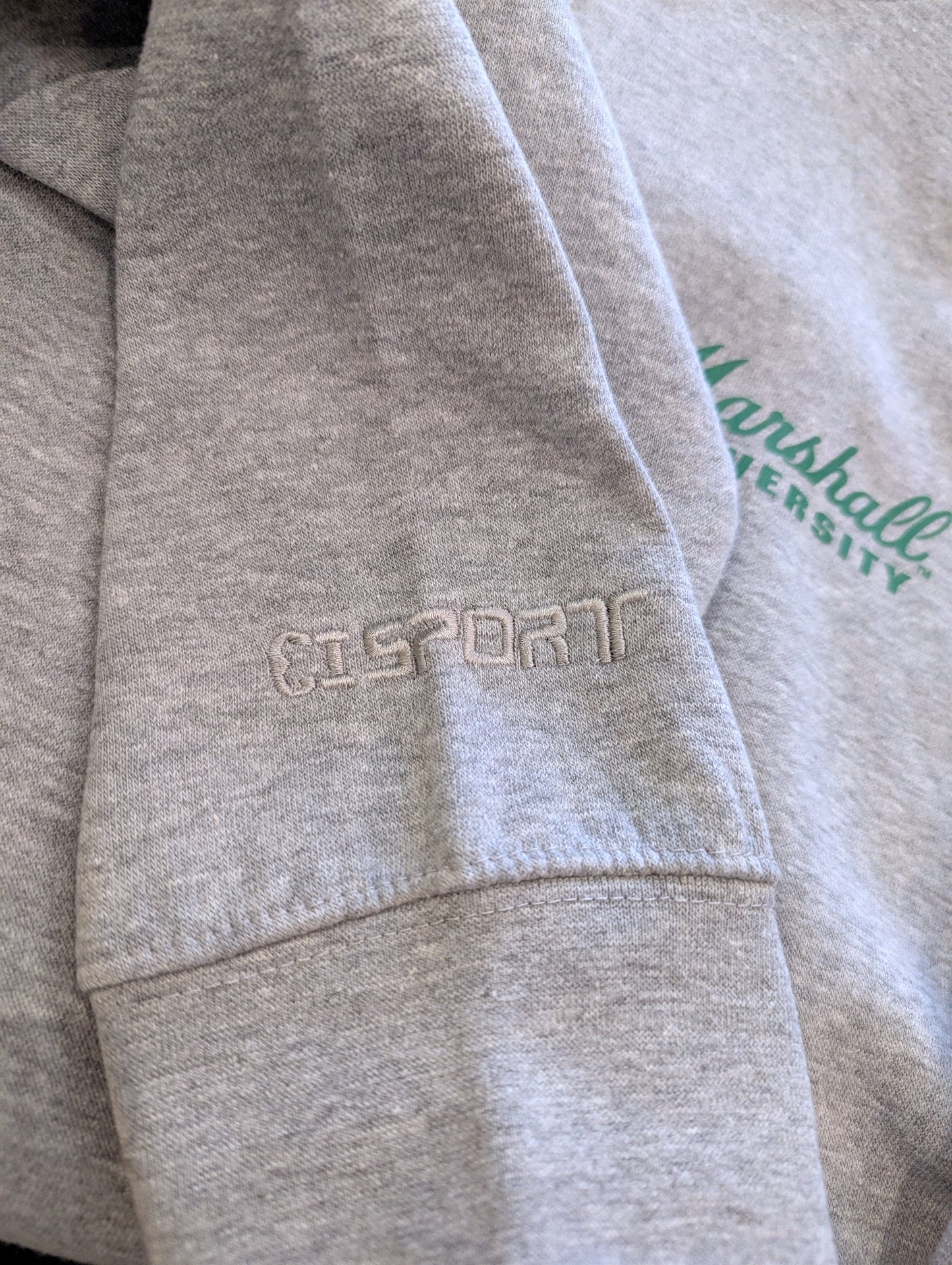 Gray sweatshirt with 'CI Sport' and 'Marshall University' logos.