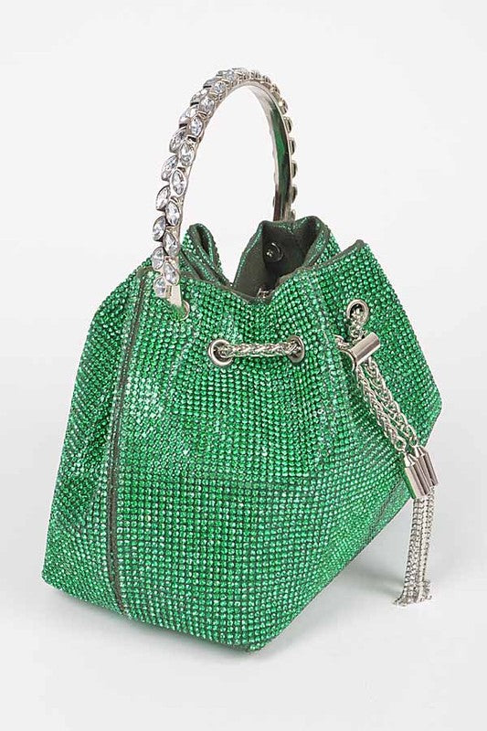 side  view of the rhinestone gathered bag