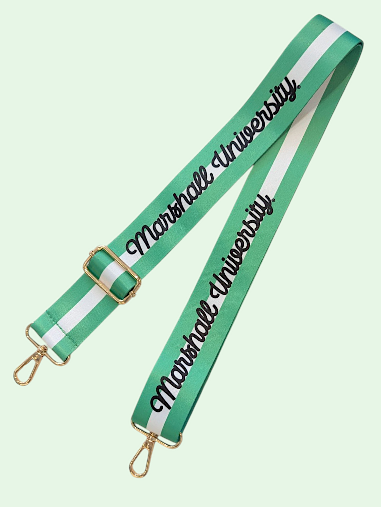 Green and white strap with 'Marshall University' text on a light green background