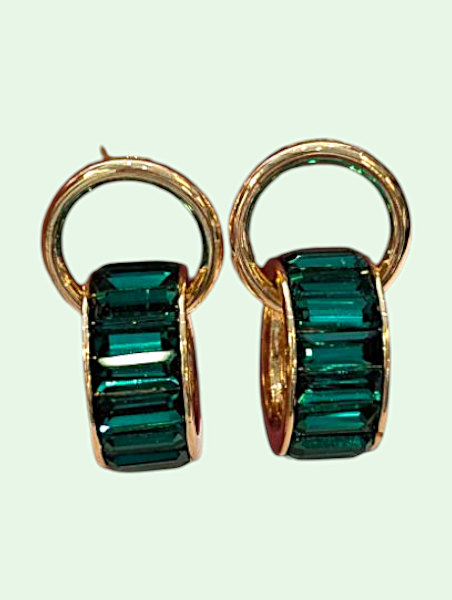 Green Baguette Hoop Earring
